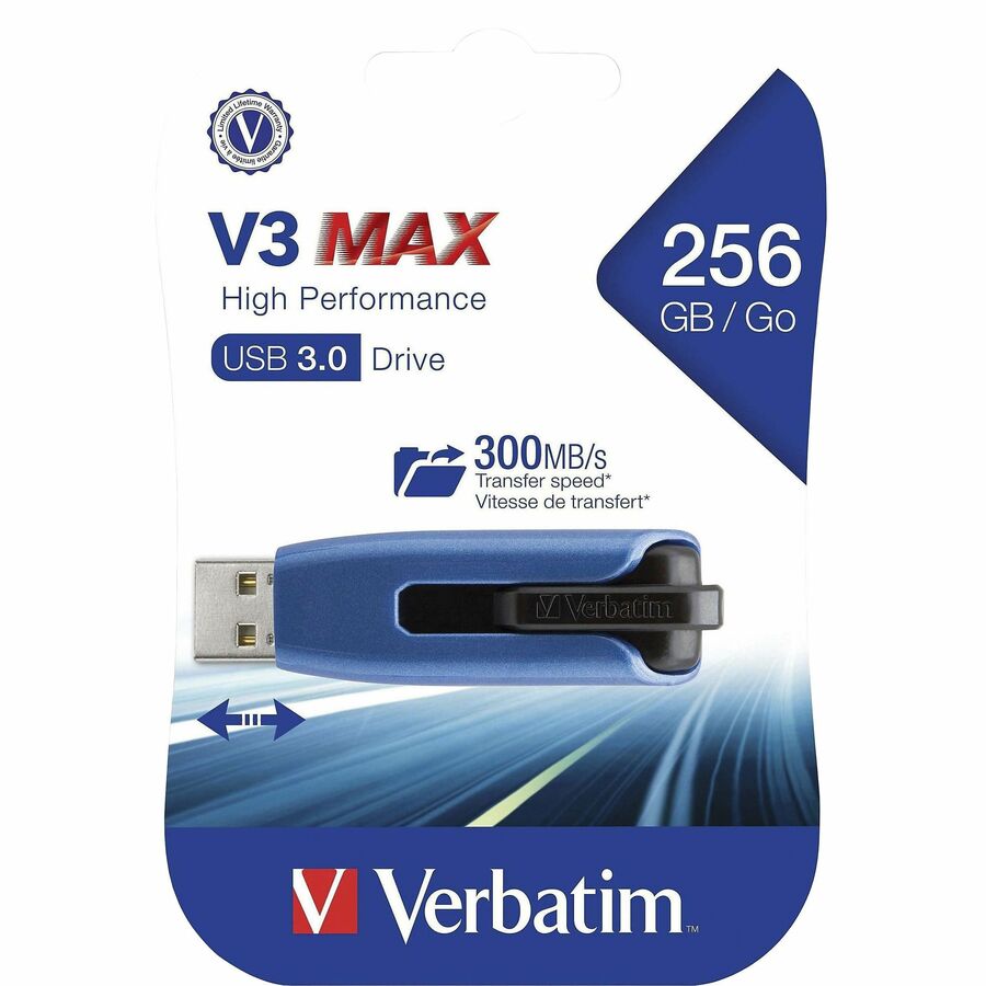 Verbatim 256GB Store 'n' Go V3 MAX USB 3.0 Flash Drive - Up to 300MB/s Transfer Speed, Retractable Design