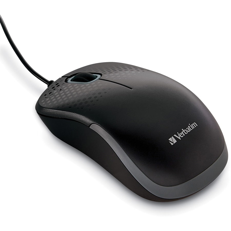Verbatim Silent Corded Optical Mouse - Ergonomic Design with Silent Click Technology, Black