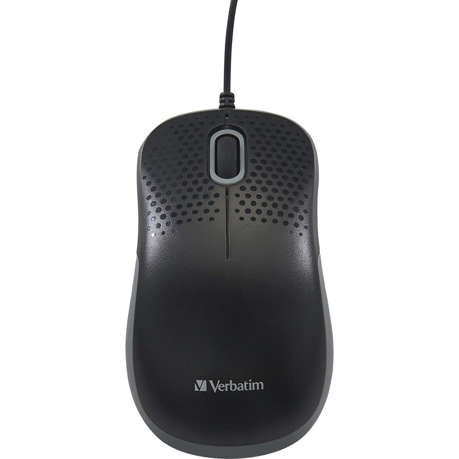 Verbatim Silent Corded Optical Mouse - Ergonomic Design with Silent Click Technology, Black