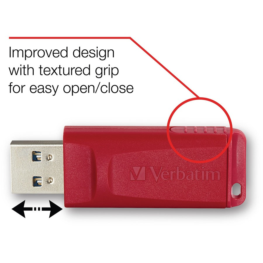 Verbatim 64GB Store 'n' Go USB Flash Drive with Retractable Design and Antimicrobial Protection - Red
