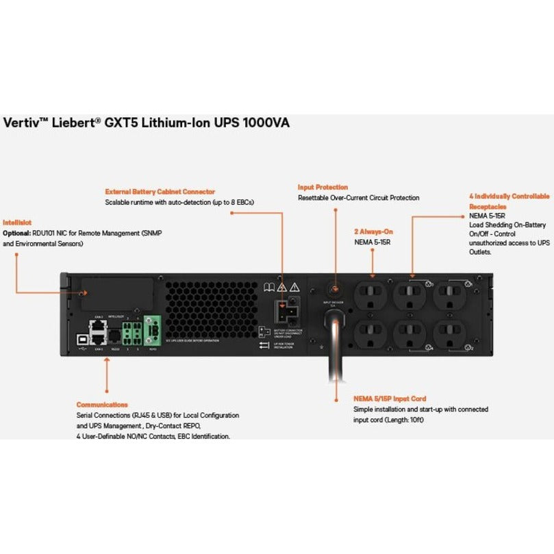 Vertiv Liebert GXT5 Lithium-Ion N Online UPS 1000VA/1000W 120V Tower/Rack UPS