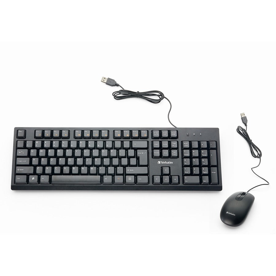 Verbatim Wired Keyboard & Mouse Set - USB Connection, 1000 DPI, Ambidextrous, Universal Compatibility
