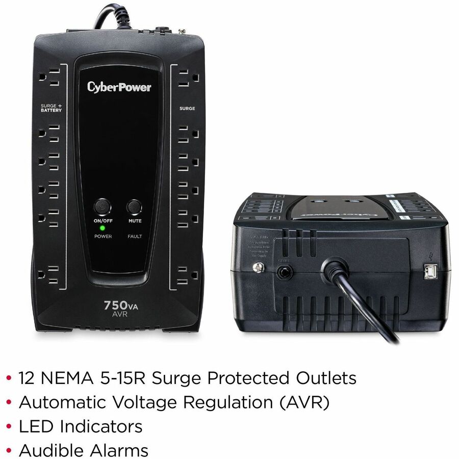 CyberPower AVRG750U 750VA Line Interactive UPS with AVR, Surge Protection & 12 Outlets