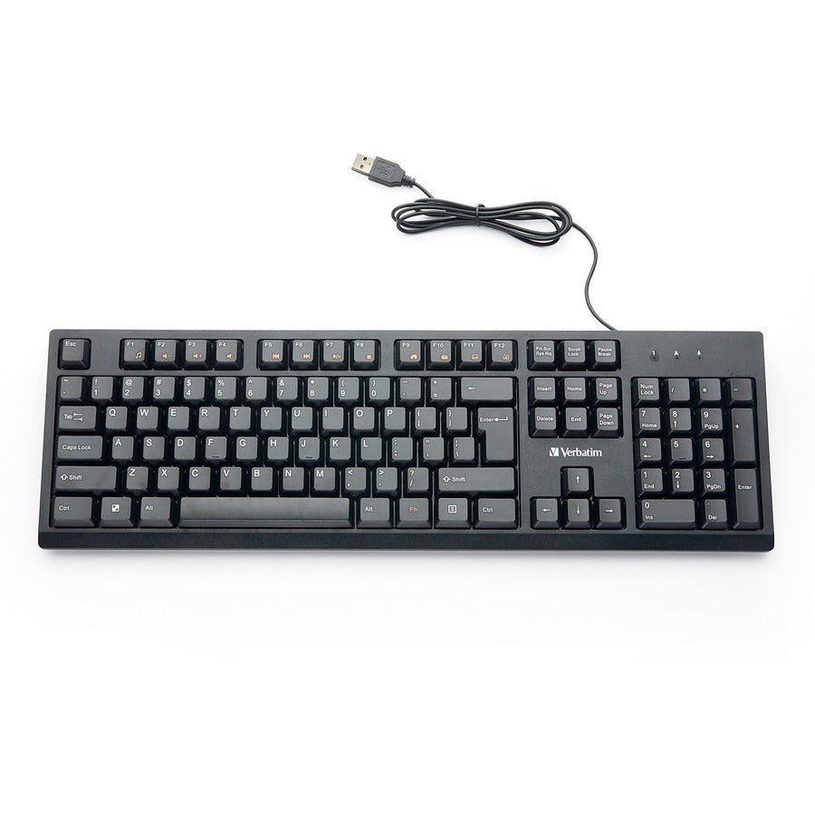 Verbatim Wired USB Keyboard with Media Hot Keys, LED Indicators, and Universal Compatibility