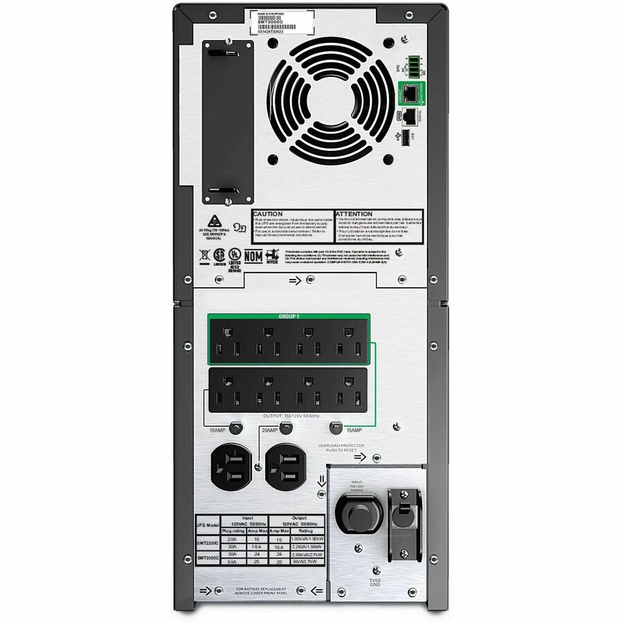 APC Smart-UPS, Line Interactive, 3kVA, Tower, 120V, 8 NEMA 5-15R+2 NEMA 5-20R outlets, SmartConnect Port+SmartSlot, AVR, LCD