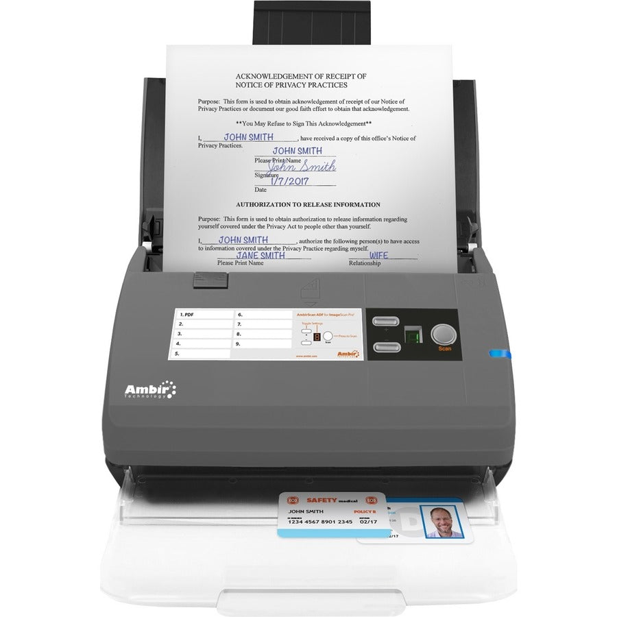 Ambir ImageScan Pro 820ix Scanner for Athenahealth, 20ppm Duplex, Compact Design, 50-Page Feeder