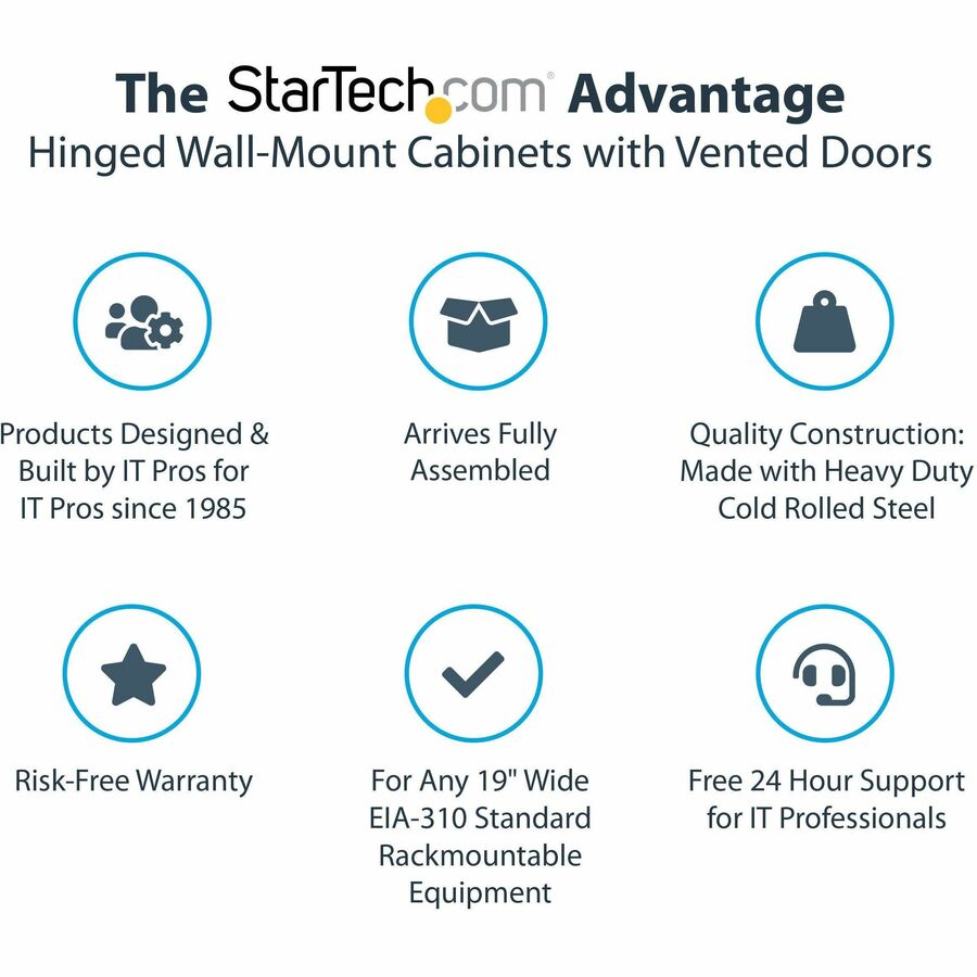 StarTech.com 4-Post 26U Wall Mount Network Cabinet, 19" Hinged Wall-Mounted Server Rack for Data / IT Equipment, Lockable Rack Enclosure
