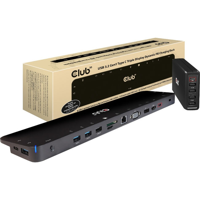 Club 3D USB 3.2 Gen1 Type C Triple Display Docking Station with PD Charging, HDMI, DP, VGA
