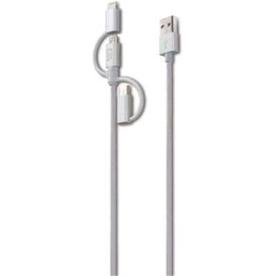 3-in-1 Braided Charging Cable - Compatible with USB-C, Micro USB & Lightning, 4ft