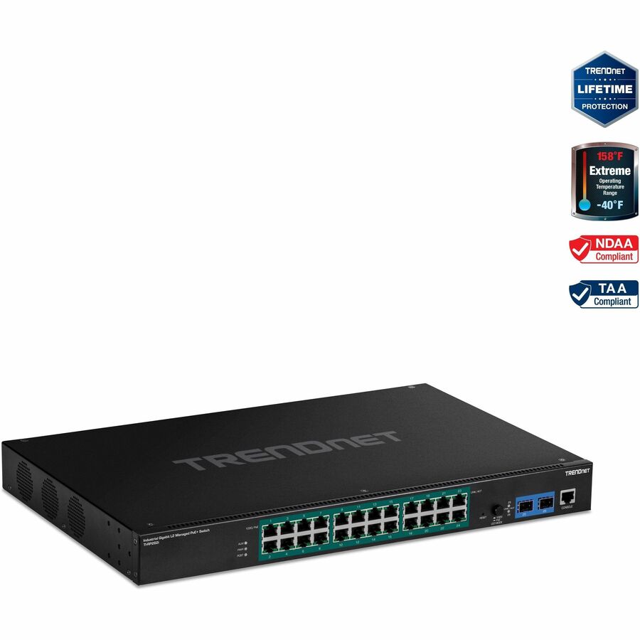 TRENDnet 26-Port Industrial Gigabit L2 Managed PoE+ Switch with 685W Power Budget, 19" Rackmount