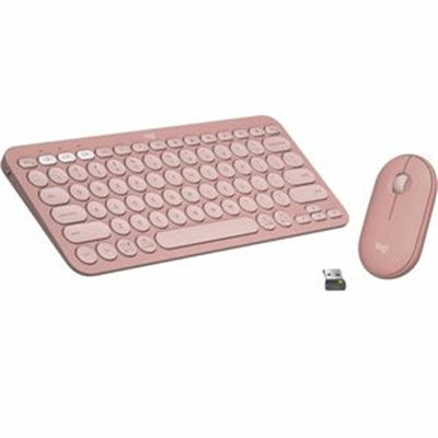 Logitech Pebble 2 Wireless Combo - Stylish Rose Design, Ergonomic Mouse & Keyboard