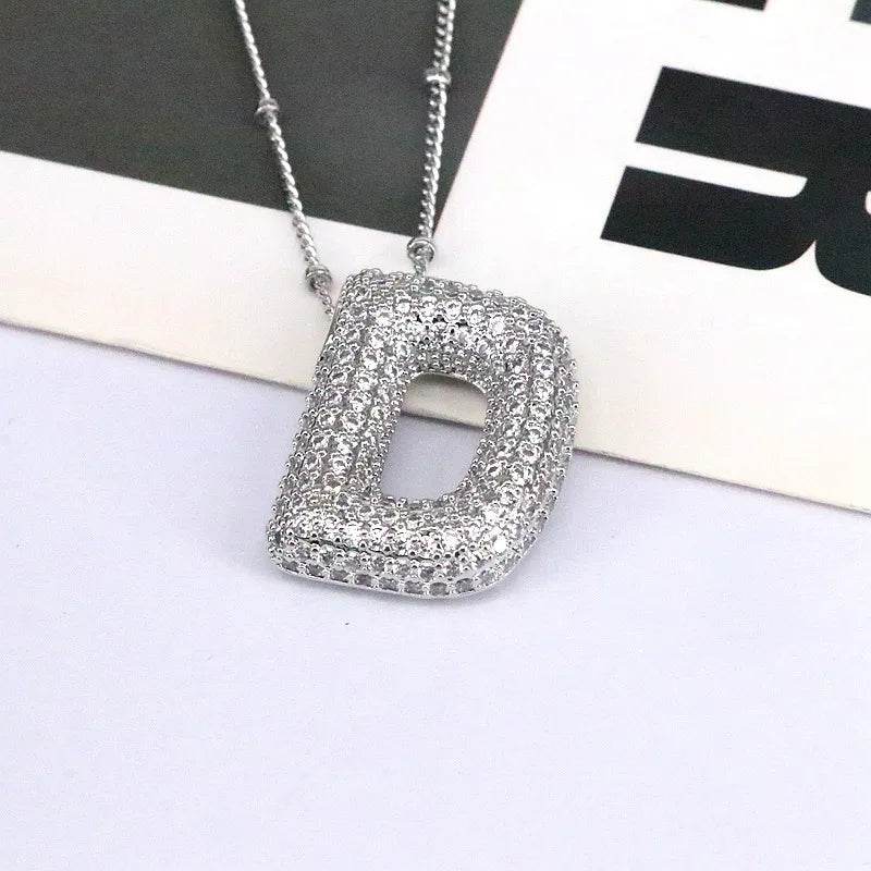 Elegant Copper Inlaid Zircon Letter Pendant Necklace - Platinum-Plated with 16.9 In Chain - Store 42