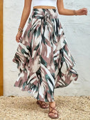 Asymmetrical Smocked Printed Skirt