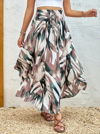 Asymmetrical Smocked Printed Skirt