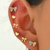 6 Piece Bow Heart Stud Earrings Set Gold One Size