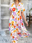 Devine Printed Johnny Collar Button Down Short Sleeve Midi Shirt Dress Blush Pink