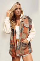 Double Take Contrast Long Sleeve Hooded Plaid Jacket Cream