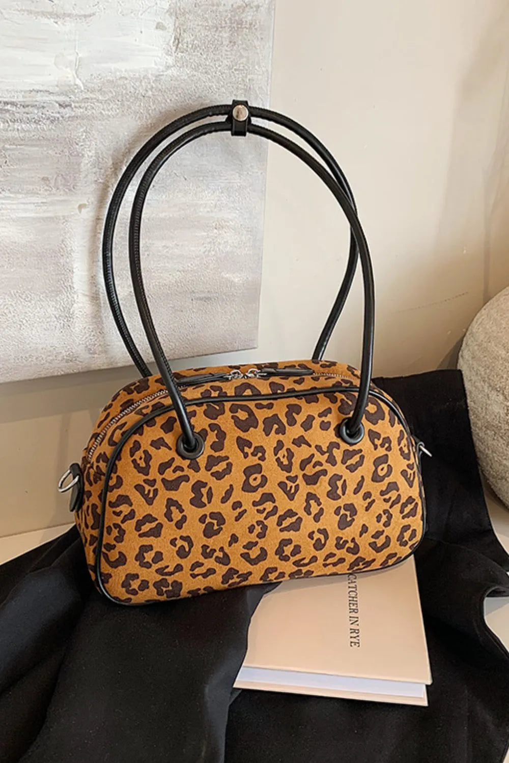Stylish Leopard Print Suede Medium Shoulder Bag in PU Leather - Imported Fashion Accessory