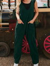 Corduroy V Neck Patched Pocket Sleeveless Jumpsuit Dark Green