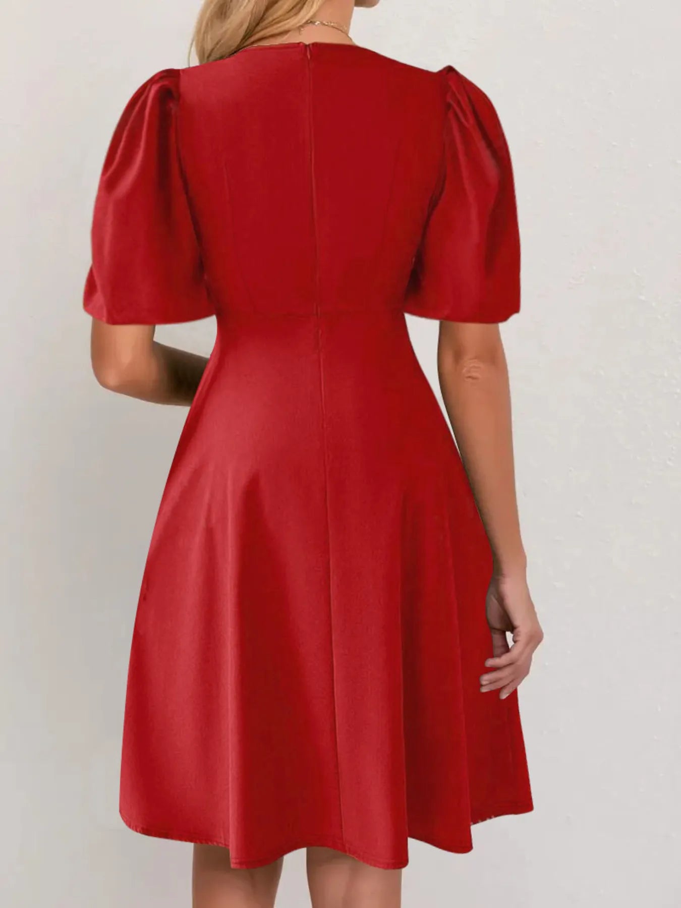 Round Neck Puff Sleeve A-Line Dress