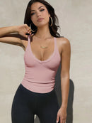 Ribbed V-Neck Halter Tank Top