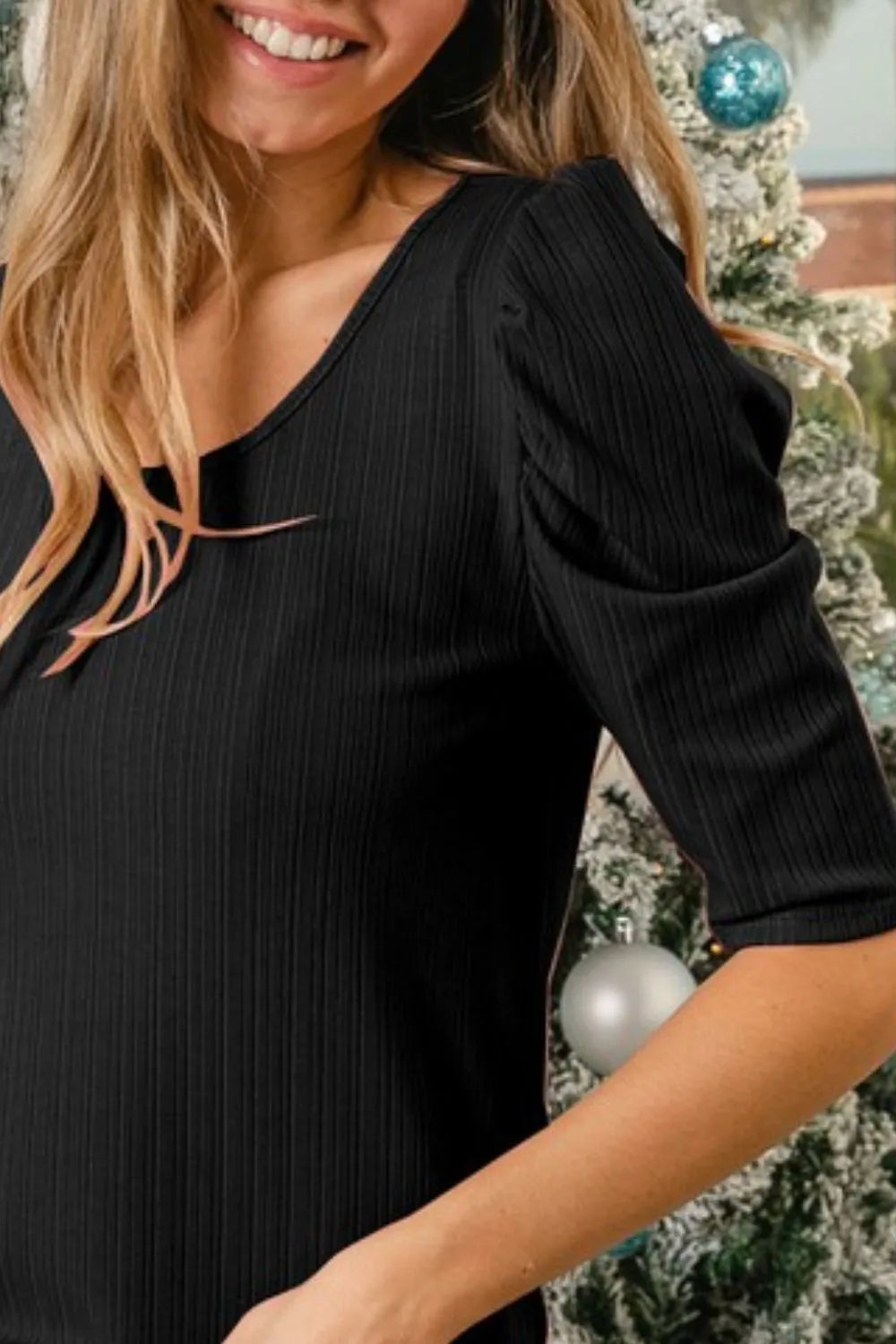 Trendy Variegated Rib Knit Puff Sleeve Short Top - Modern Chic Style for Any Occasion