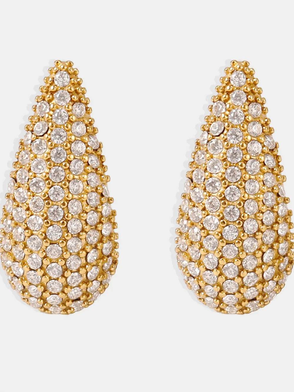 Elegant 18K Gold-Plated Stainless Steel Teardrop Earrings with Zircon Inlay - Store 42