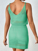 Openwork V-Neck Sleeveless Cover Up Dress Gum Leaf