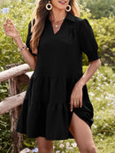 Johnny Collar Short Sleeve Mini Dress Black