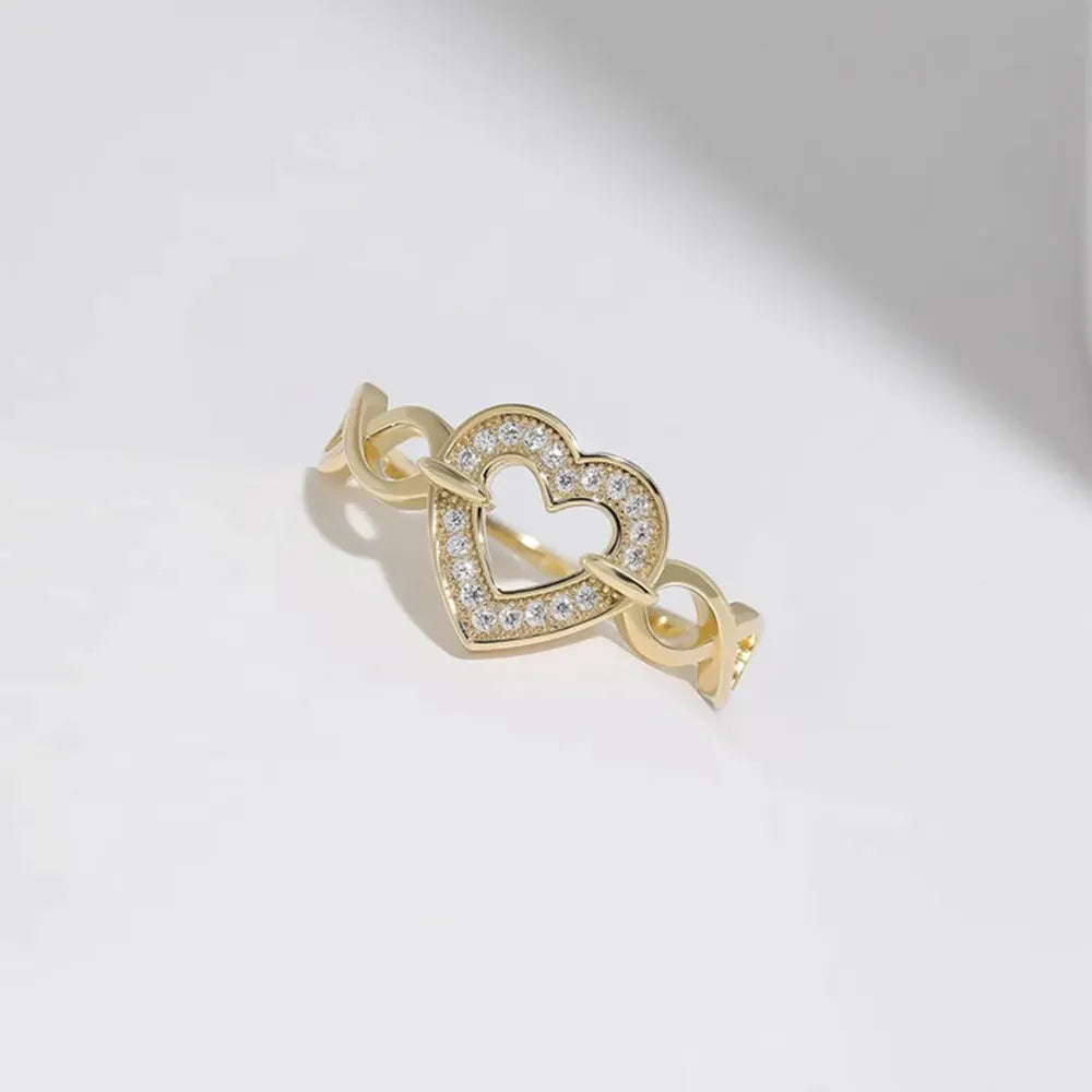 Exquisite 925 Sterling Silver Heart Ring with 18K Gold Plating - Elegant Love Symbol