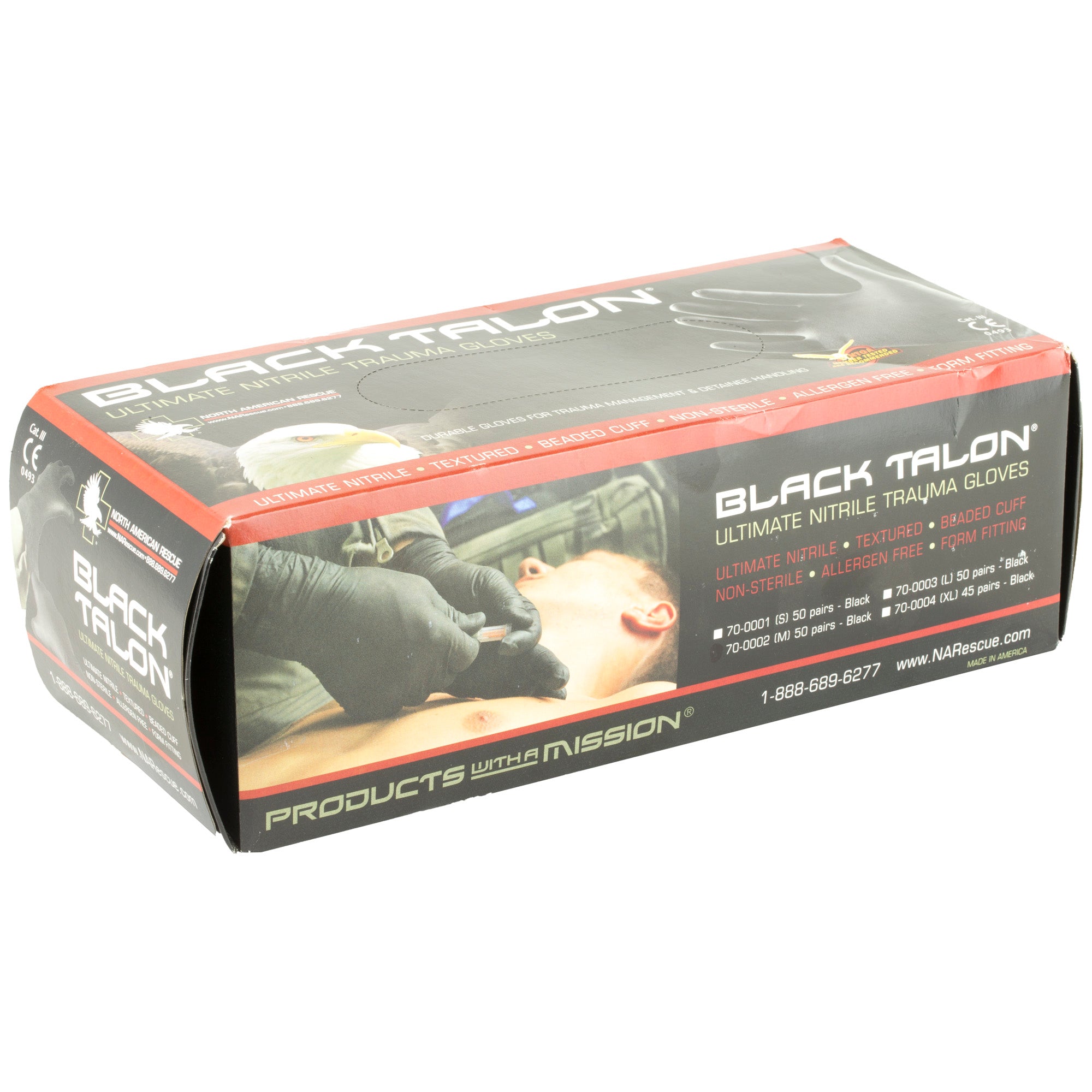North American Rescue Black Nitrile Gloves - 100% Latex-Free, 50 Pairs, Ambidextrous, Textured Grip