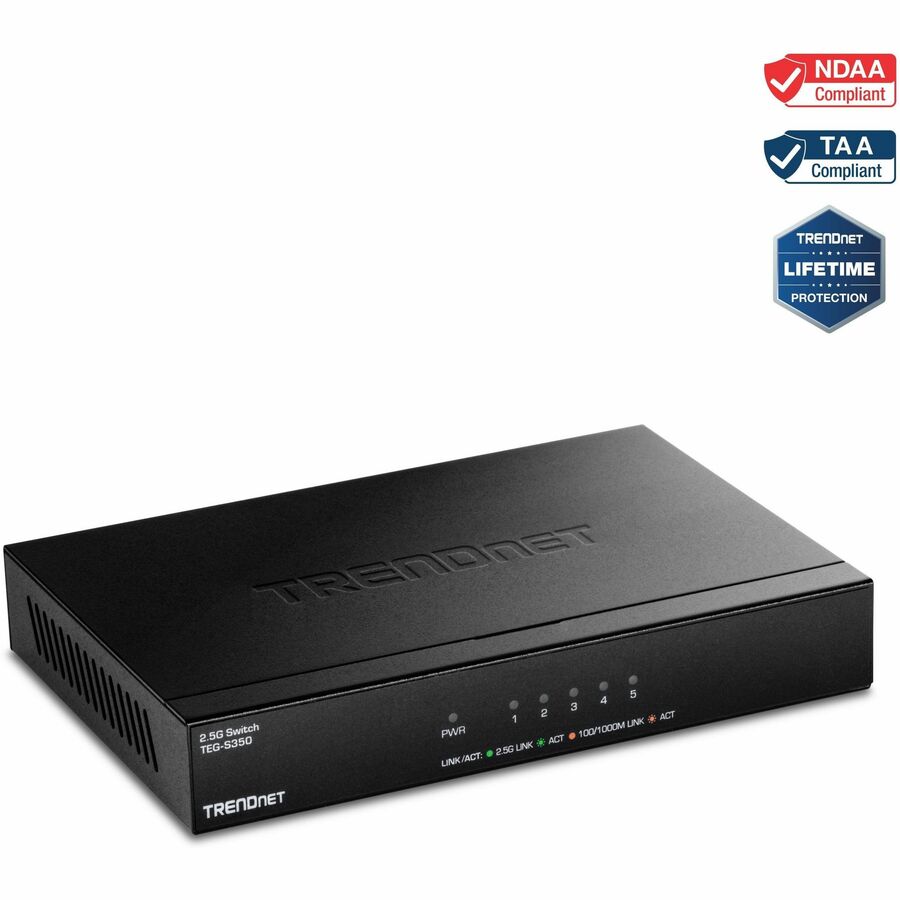 TRENDnet TEG-S350 5-Port Unmanaged 2.5G Switch, 25Gbps, Fanless, Wall Mountable, Black