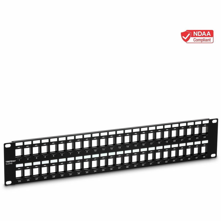 TRENDnet 48-Port 2U HD Patch Panel for Cat6 Keystone Jacks – Metal Rackmount, Cable Management, NDAA Compliant