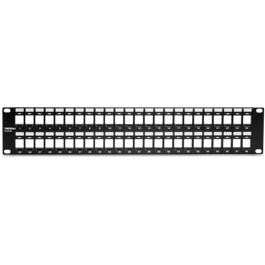 TRENDnet 48-Port 2U HD Patch Panel for Cat6 Keystone Jacks – Metal Rackmount, Cable Management, NDAA Compliant