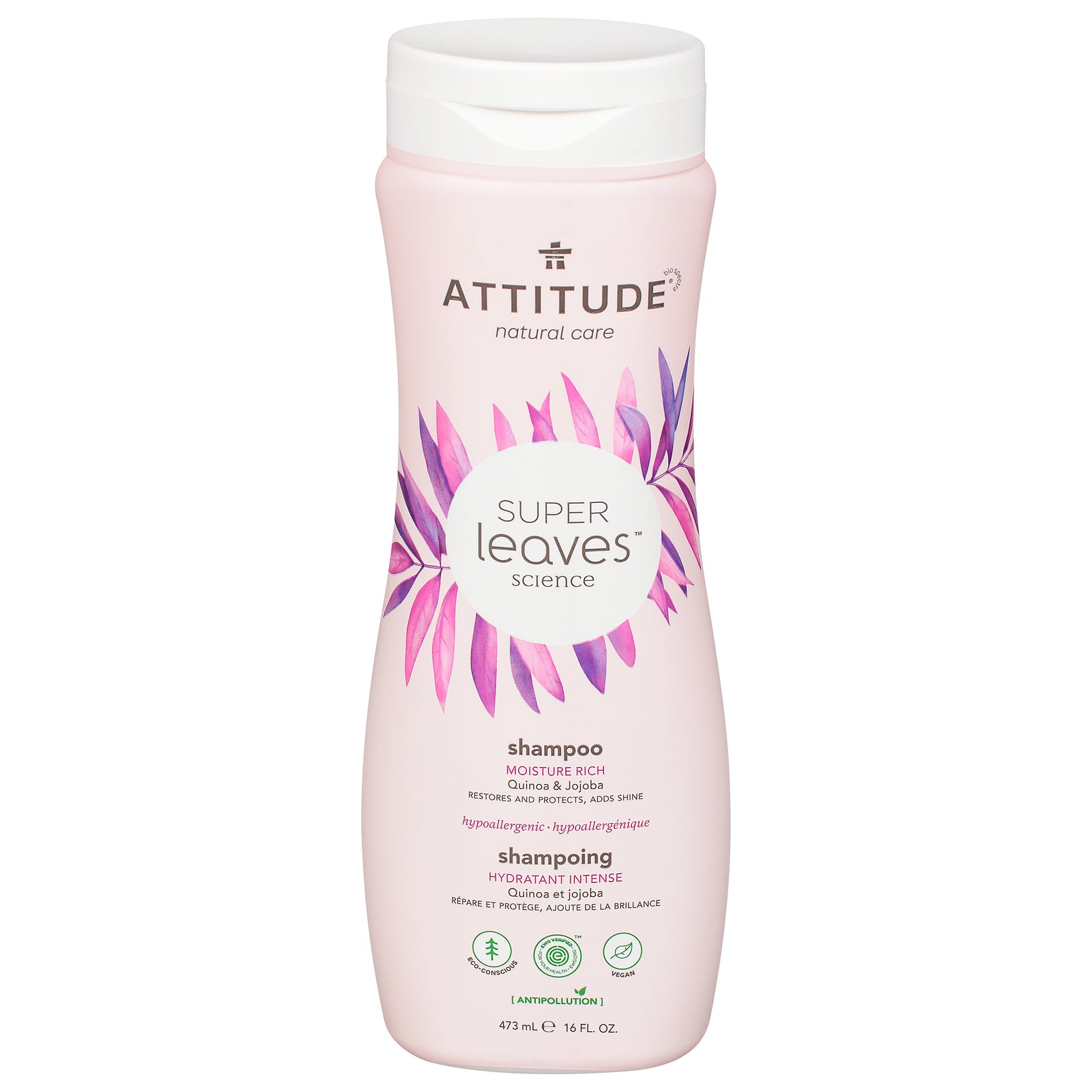 ATTITUDE Moisture Rich Shampoo - 16 OZ Natural Care with Super Leaves for Detox and Shine