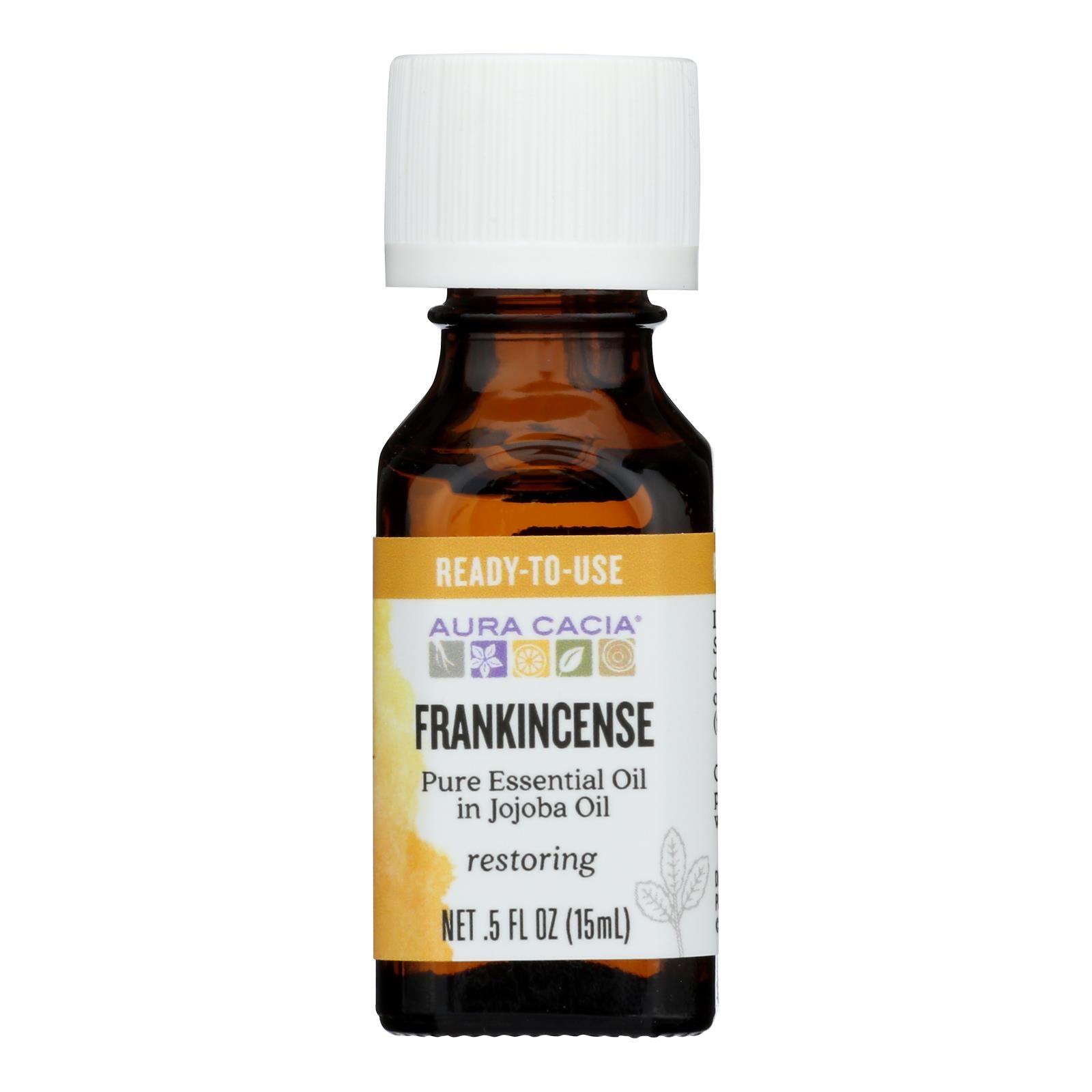 Aura Cacia Frankincense Essential Oil in Jojoba Oil - 0.5 Fl Oz - Sweet Balsamic Aroma for Meditation