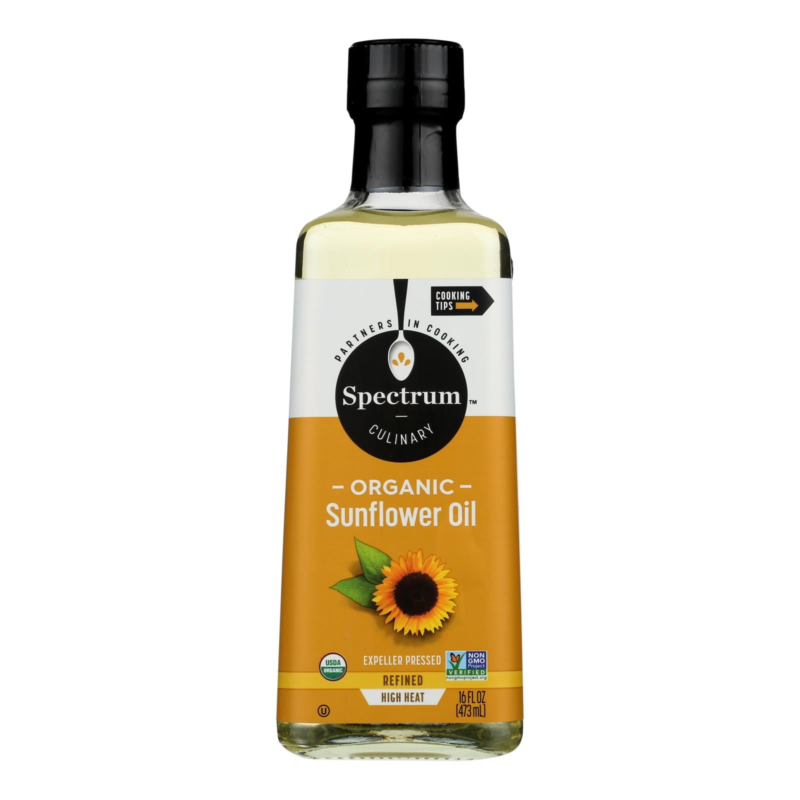 Spectrum Naturals High Heat Refined Organic Sunflower Oil - Case of 12 - 16 Fl oz.