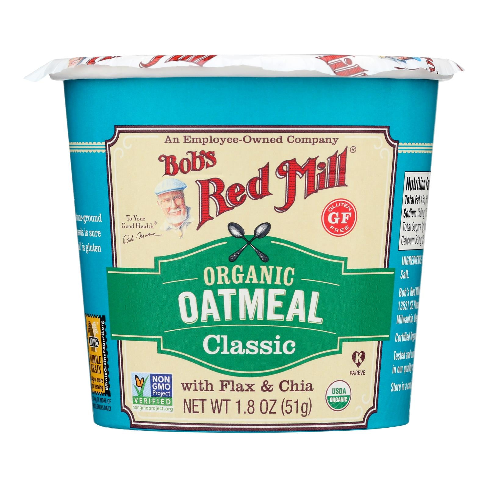Bob's Red Mill - Oatmeal - Organic - Cup - Classc - Gluten Free - Case of 12 - 1.8 oz