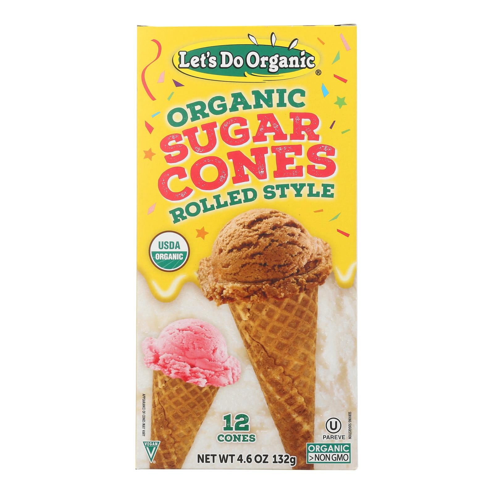 Let's Do Organics Ice Cream Cones - Sugar - Case of 12 - 4.6 oz.