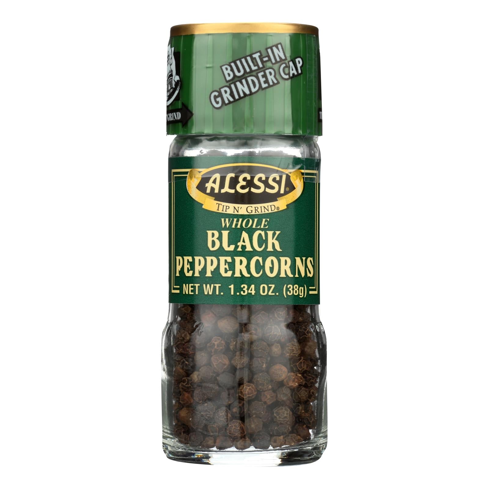 Alessi Black Peppercorns - Gourmet 1.34 OZ Case of 6 with Built-In Grinder Cap