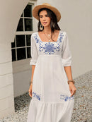 Printed Square Neck Balloon Sleeve Dress