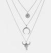 Alloy Three-Layered Bull Head Pendant Necklace Silver One Size