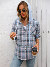 Plaid Button-Up Hooded Shirt