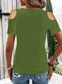 Sleek Cold Shoulder T-Shirt With Eye-Catching Metal Ring Detail - 95% Polyester, Slightly Stretchy - Store 42