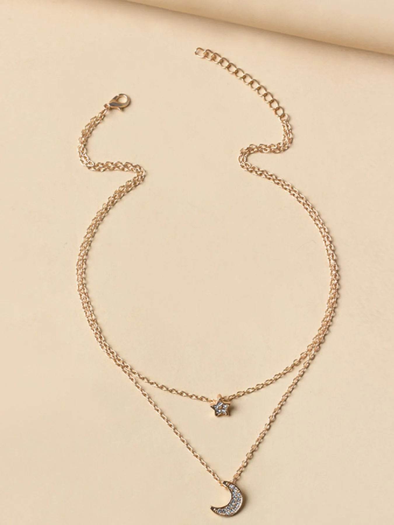 Elegant Double Layer Star And Moon Pendant Necklace - Celestial Gold-Plated Jewelry - Store 42
