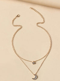 Elegant Double Layer Star And Moon Pendant Necklace - Celestial Gold-Plated Jewelry - Store 42