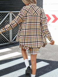 Plaid Button Up Shirt and Skirt Set