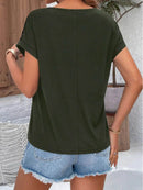 Lace Cutout Round Neck Short Sleeve T-Shirt for Women - 60% Polyester Casual Top - Store 42