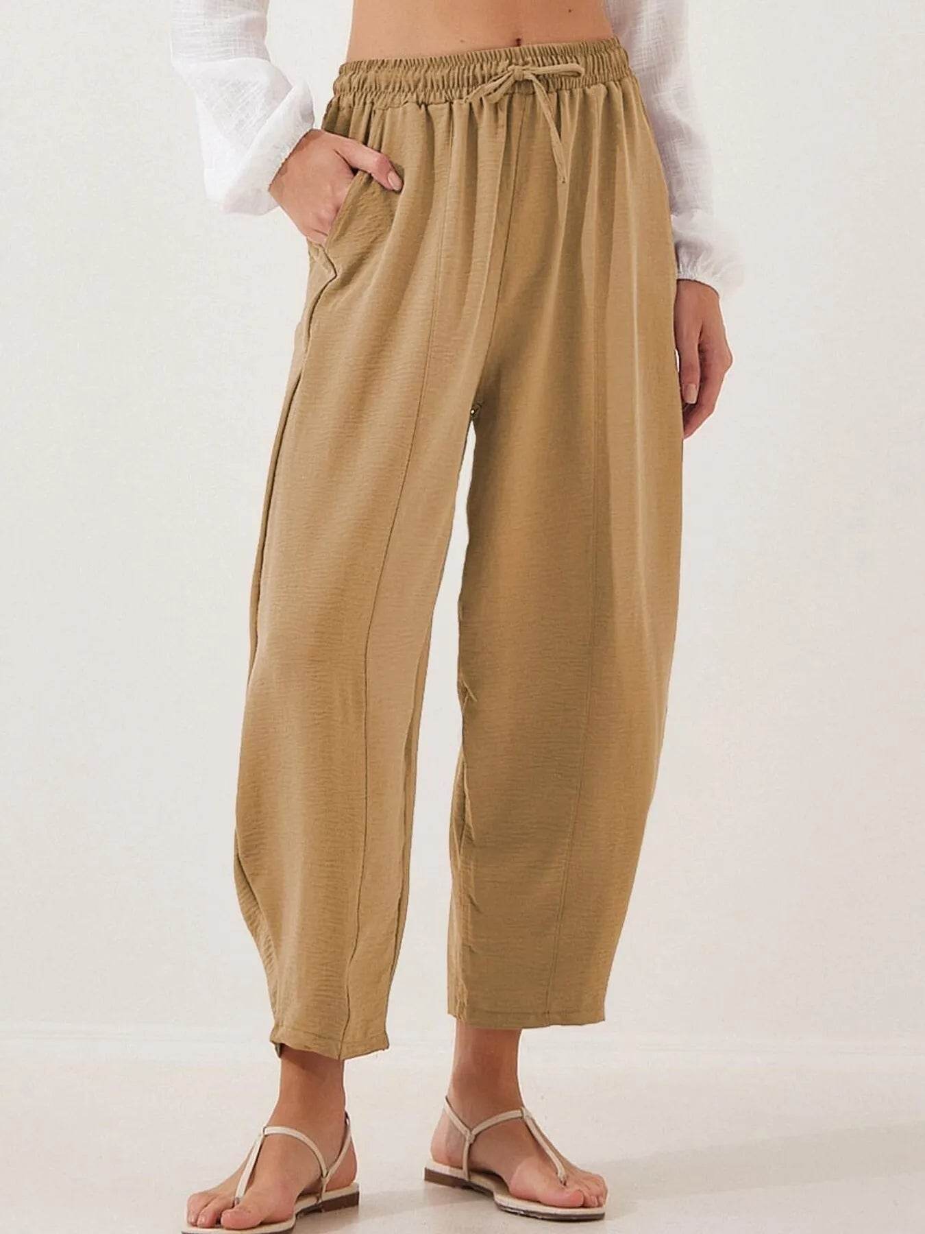 Full Size Drawstring Wide Leg Cropped Pants Plus Size - Store 42