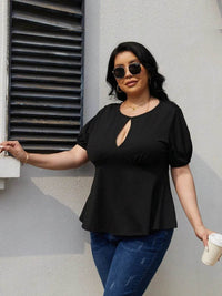 Trendy Plus Size Cutout Short Sleeve Blouse in Opaque Stretch Fabric for Comfort - Store 42